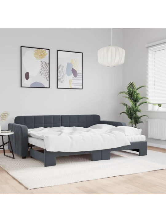 Válenda s přistýlkou a matracemi tmavě šedá 80 x 200 cm samet