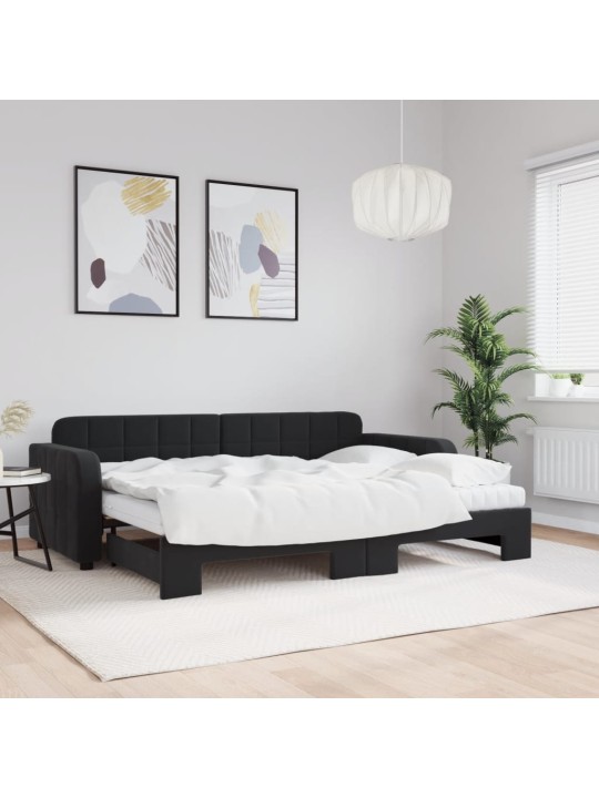 Válenda s přistýlkou a matracemi černá 80 x 200 cm samet