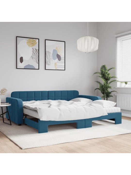 Válenda s přistýlkou a matracemi modrá 90 x 200 cm samet