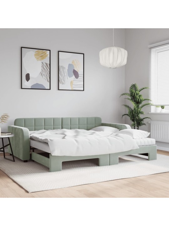 Válenda s přistýlkou a matracemi světle šedá 90 x 200 cm samet