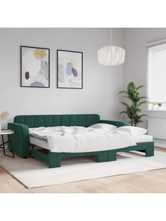 Válenda s přistýlkou a matracemi tmavě zelená 90 x 200 cm samet