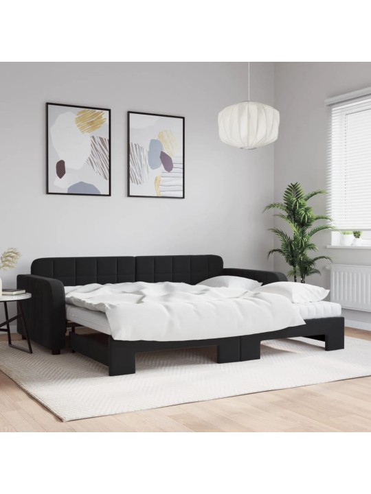 Válenda s přistýlkou a matracemi černá 90 x 200 cm samet