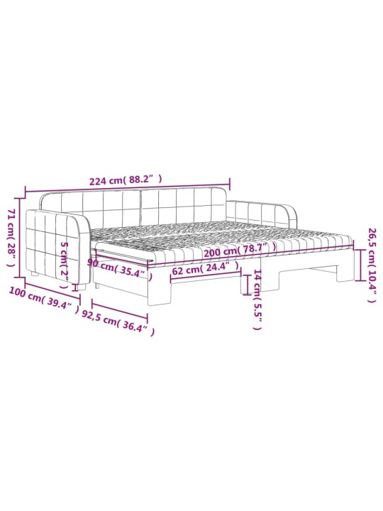 Válenda s přistýlkou a matracemi žlutá 90 x 200 cm samet