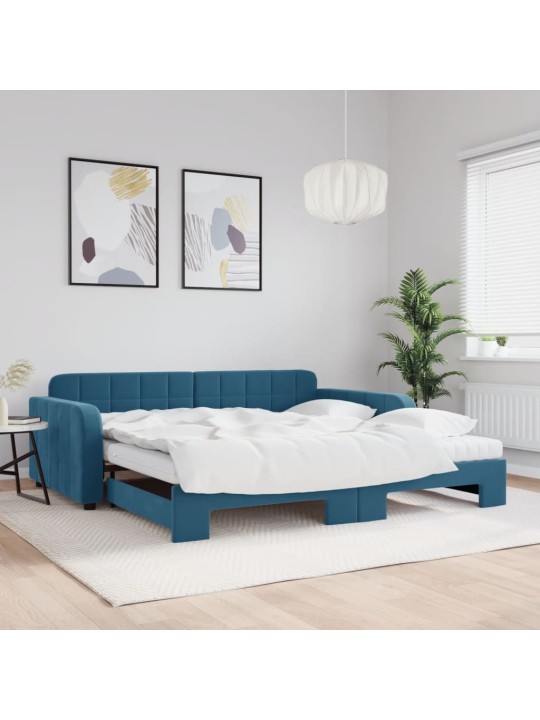 Válenda s přistýlkou a matracemi modrá 100 x 200 cm samet