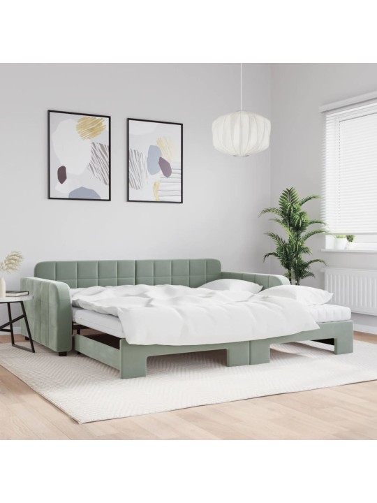 Válenda s přistýlkou a matracemi světle šedá 100x200 cm samet
