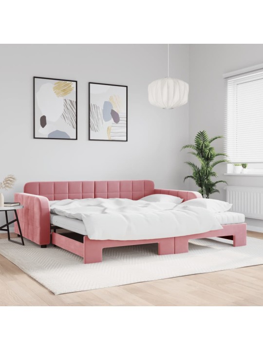 Válenda s přistýlkou a matracemi růžová 100 x 200 cm samet