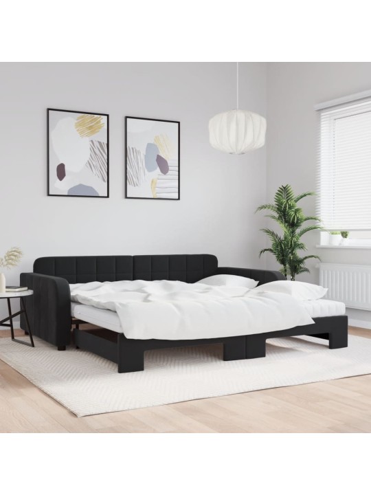 Válenda s přistýlkou a matracemi černá 100 x 200 cm samet