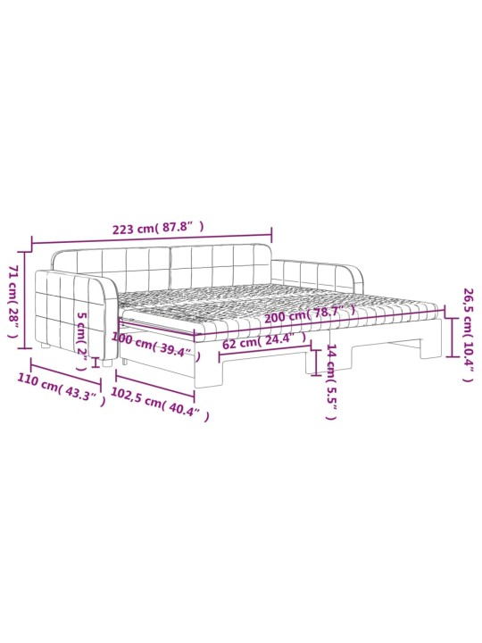 Válenda s přistýlkou a matracemi žlutá 100 x 200 cm samet