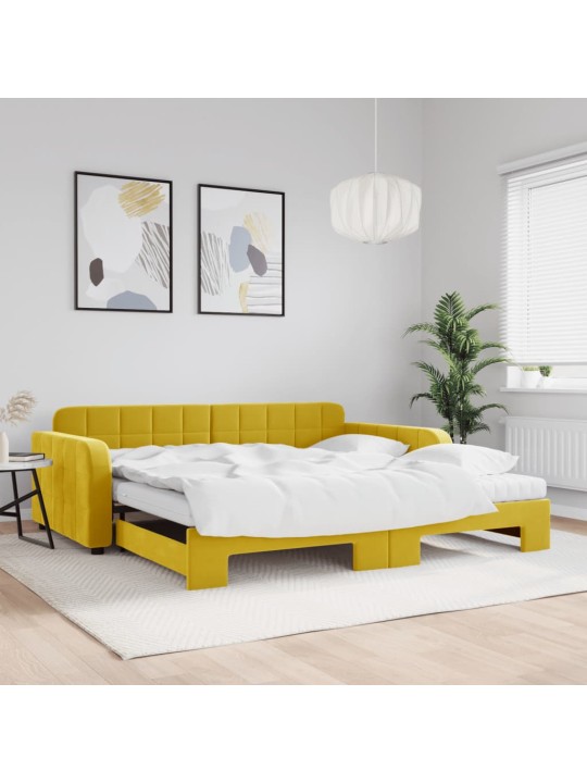 Válenda s přistýlkou a matracemi žlutá 100 x 200 cm samet