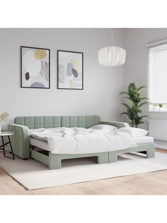 Válenda s přistýlkou a matracemi světle šedá 90 x 190 cm samet