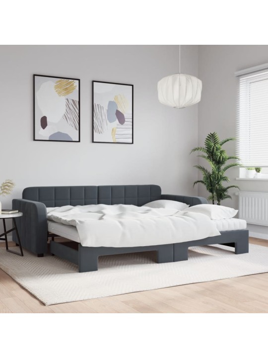 Válenda s přistýlkou a matracemi tmavě šedá 90 x 190 cm samet