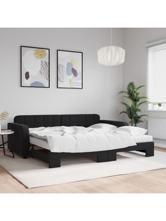Válenda s přistýlkou a matracemi černá 90 x 190 cm samet