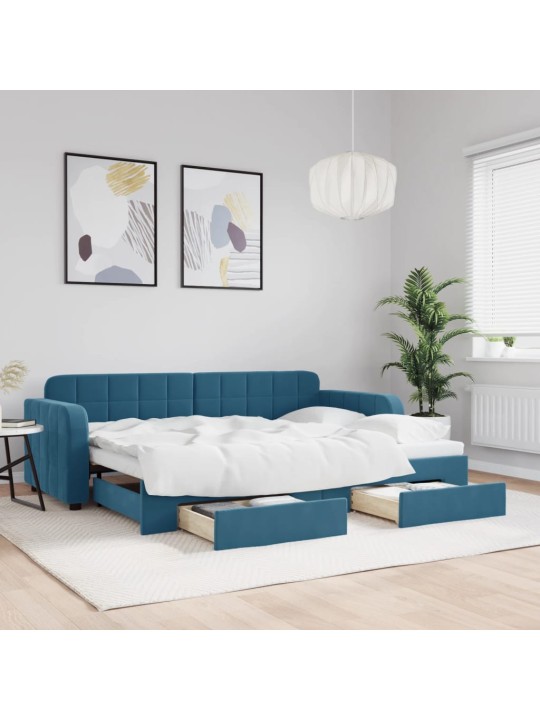 Válenda s přistýlkou a zásuvkami modrá 80 x 200 cm samet