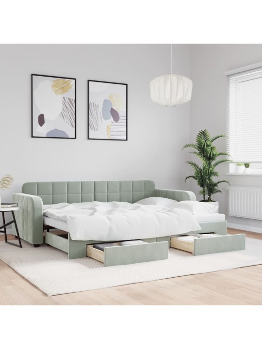 Válenda s přistýlkou a zásuvkami světle šedá 80 x 200 cm samet