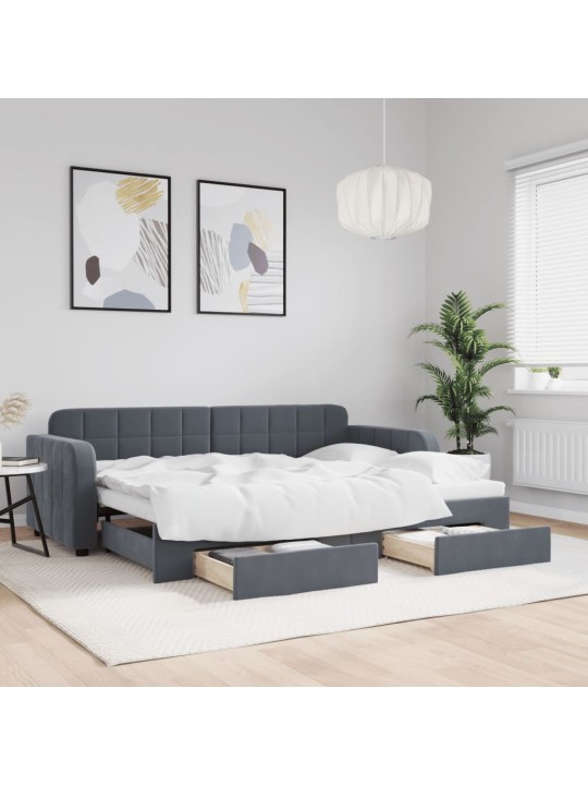 Válenda s přistýlkou a zásuvkami tmavě šedá 80 x 200 cm samet