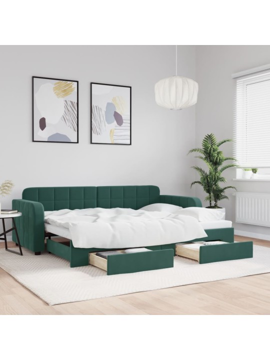 Válenda s přistýlkou a zásuvkami tmavě zelená 80 x 200 cm samet