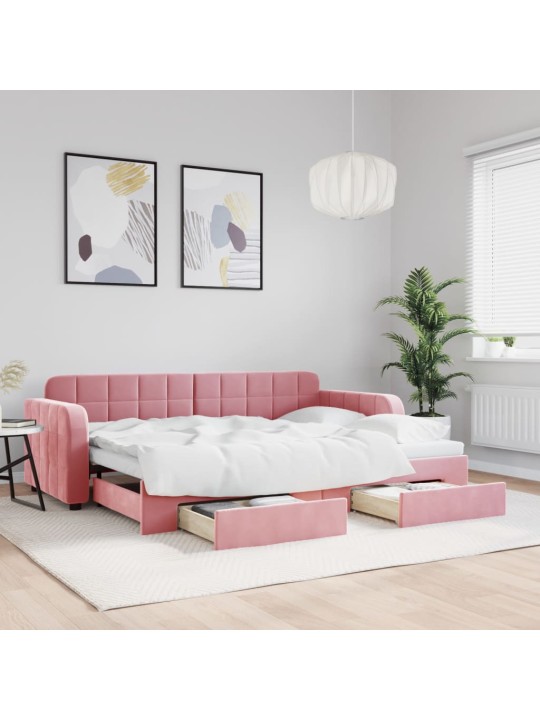 Válenda s přistýlkou a zásuvkami růžová 80 x 200 cm samet