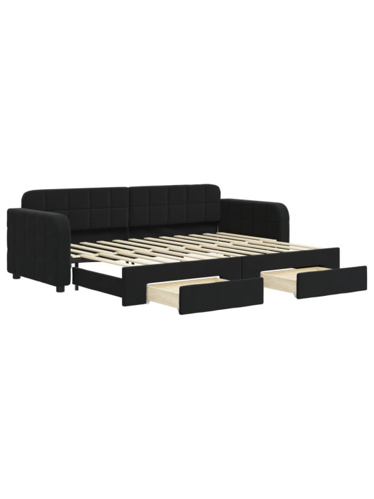 Válenda s přistýlkou a zásuvkami černá 80 x 200 cm samet