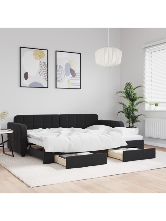 Válenda s přistýlkou a zásuvkami černá 80 x 200 cm samet