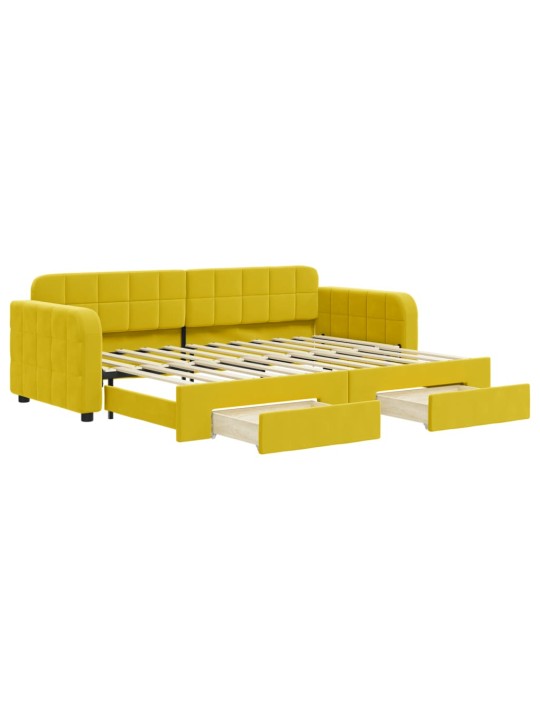 Válenda s přistýlkou a zásuvkami žlutá 80 x 200 cm samet