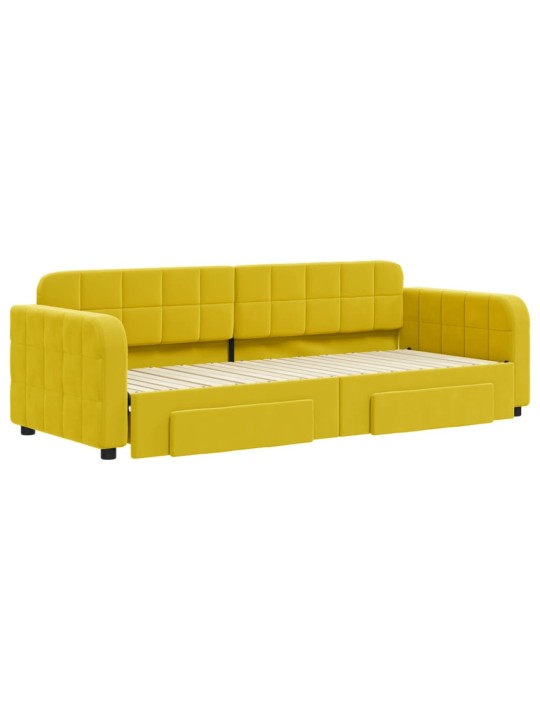 Válenda s přistýlkou a zásuvkami žlutá 80 x 200 cm samet