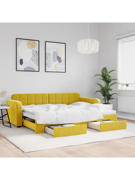 Válenda s přistýlkou a zásuvkami žlutá 80 x 200 cm samet
