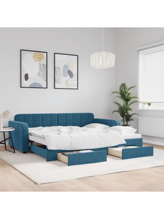 Válenda s přistýlkou a zásuvkami modrá 90 x 200 cm samet