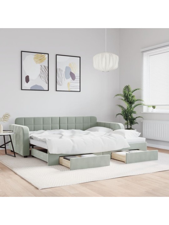Válenda s přistýlkou a zásuvkami světle šedá 90 x 200 cm samet