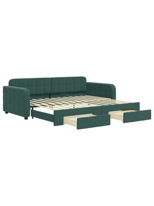 Válenda s přistýlkou a zásuvkami tmavě zelená 90 x 200 cm samet