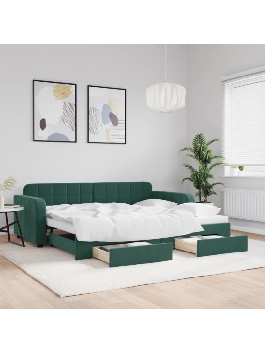 Válenda s přistýlkou a zásuvkami tmavě zelená 90 x 200 cm samet