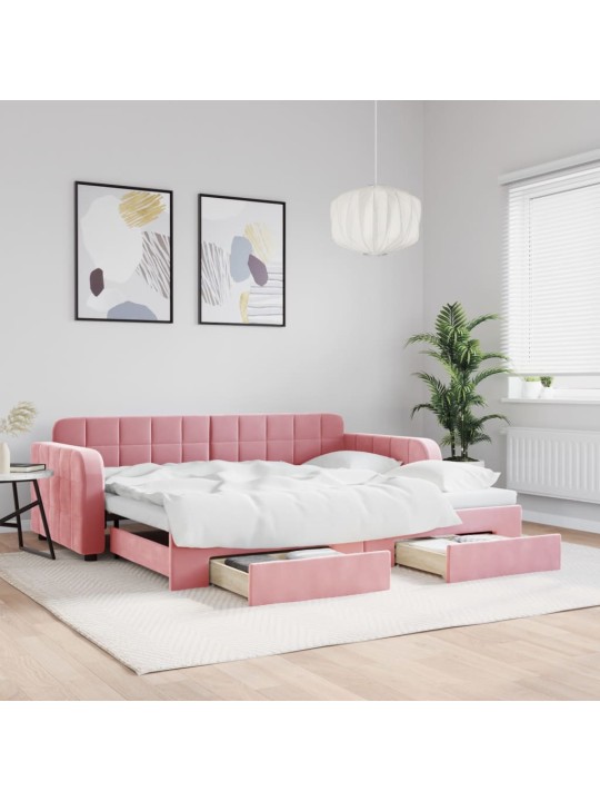 Válenda s přistýlkou a zásuvkami růžová 90 x 200 cm samet