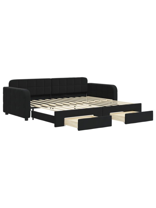 Válenda s přistýlkou a zásuvkami černá 90 x 200 cm samet