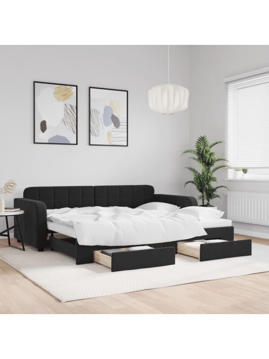 Válenda s přistýlkou a zásuvkami černá 90 x 200 cm samet