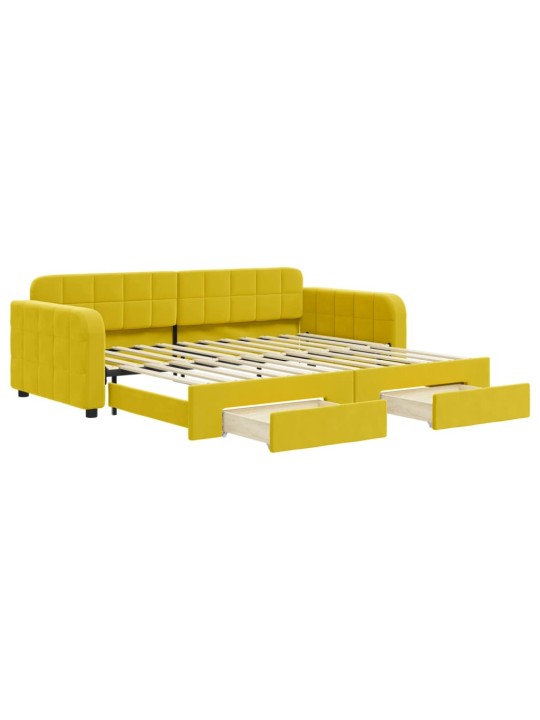 Válenda s přistýlkou a zásuvkami žlutá 90 x 200 cm samet