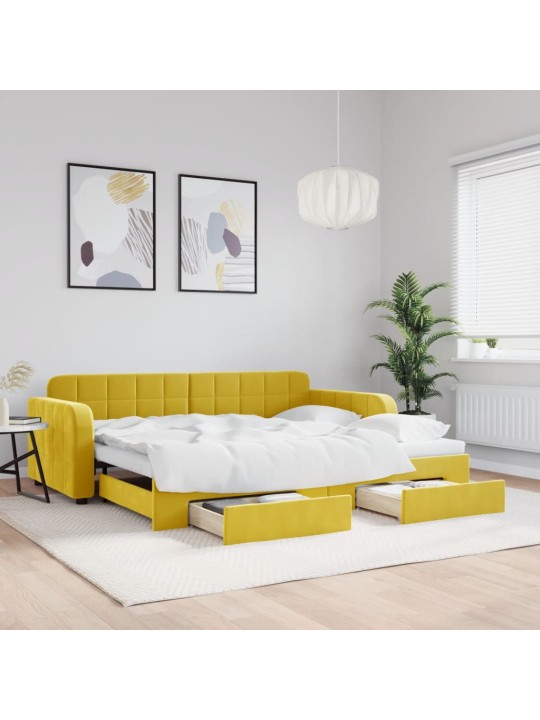 Válenda s přistýlkou a zásuvkami žlutá 90 x 200 cm samet