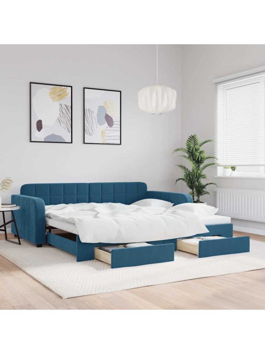 Válenda s přistýlkou a zásuvkami modrá 100 x 200 cm samet