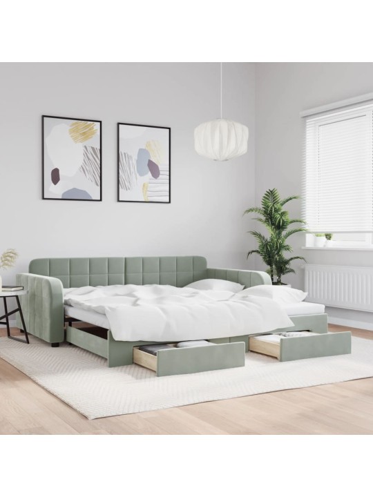 Válenda s přistýlkou a zásuvkami světle šedá 100 x 200 cm samet