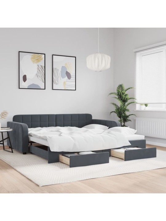 Válenda s přistýlkou a zásuvkami tmavě šedá 100 x 200 cm samet