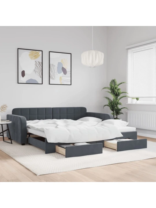 Válenda s přistýlkou a zásuvkami tmavě šedá 100 x 200 cm samet