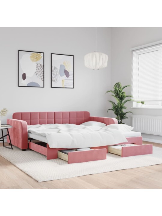 Válenda s přistýlkou a zásuvkami růžová 100 x 200 cm samet