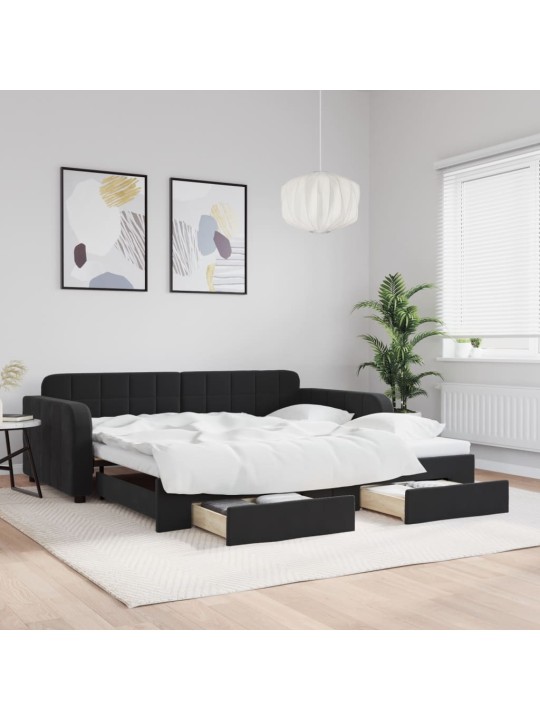 Válenda s přistýlkou a zásuvkami černá 100 x 200 cm samet