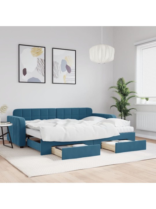 Válenda s přistýlkou a zásuvkami modrá 80 x 200 cm samet