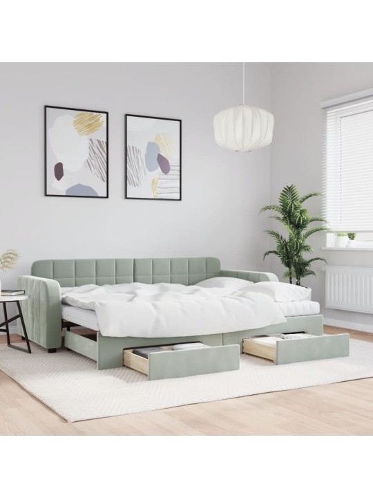 Válenda s přistýlkou a zásuvkami světle šedá 80 x 200 cm samet