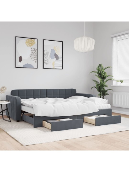 Válenda s přistýlkou a zásuvkami tmavě šedá 80 x 200 cm samet