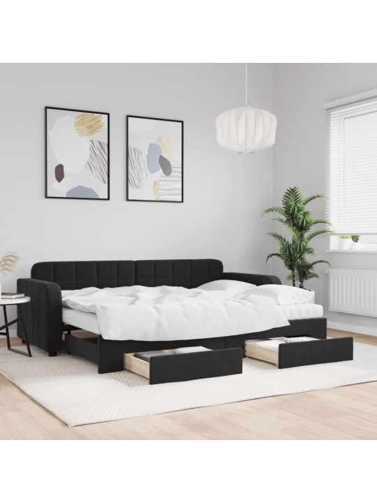 Válenda s přistýlkou a zásuvkami černá 80 x 200 cm samet