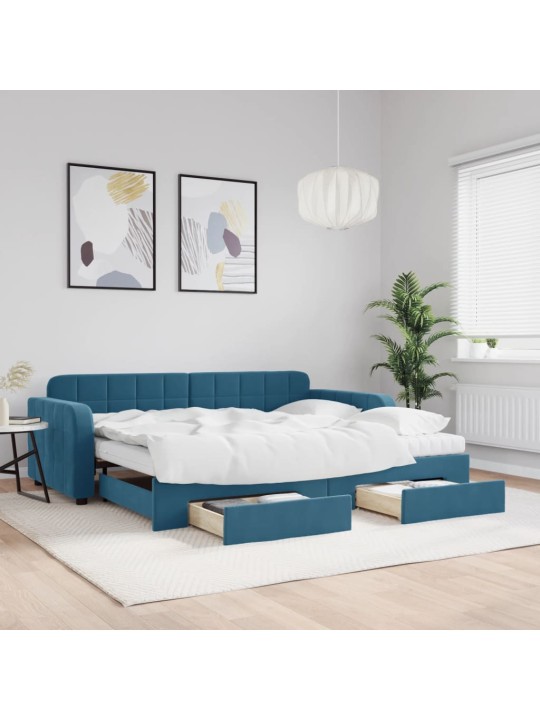 Válenda s přistýlkou a zásuvkami modrá 90 x 200 cm samet