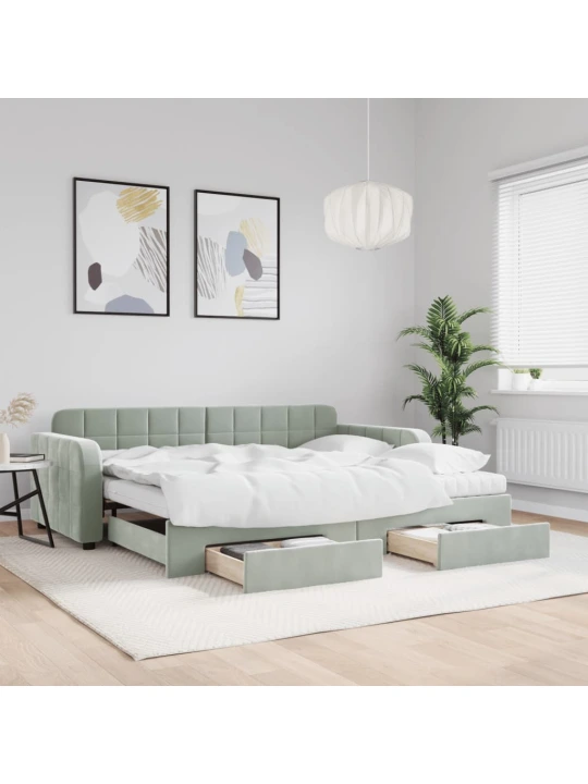 Válenda s přistýlkou a zásuvkami světle šedá 90 x 200 cm samet