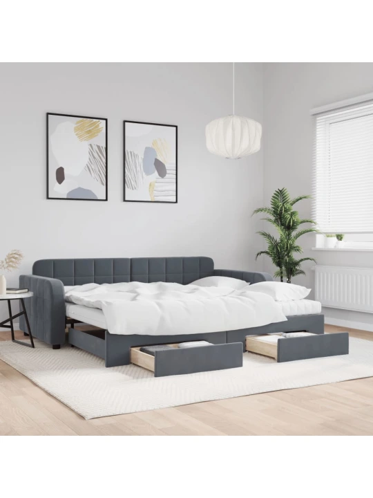 Válenda s přistýlkou a zásuvkami tmavě šedá 90 x 200 cm samet