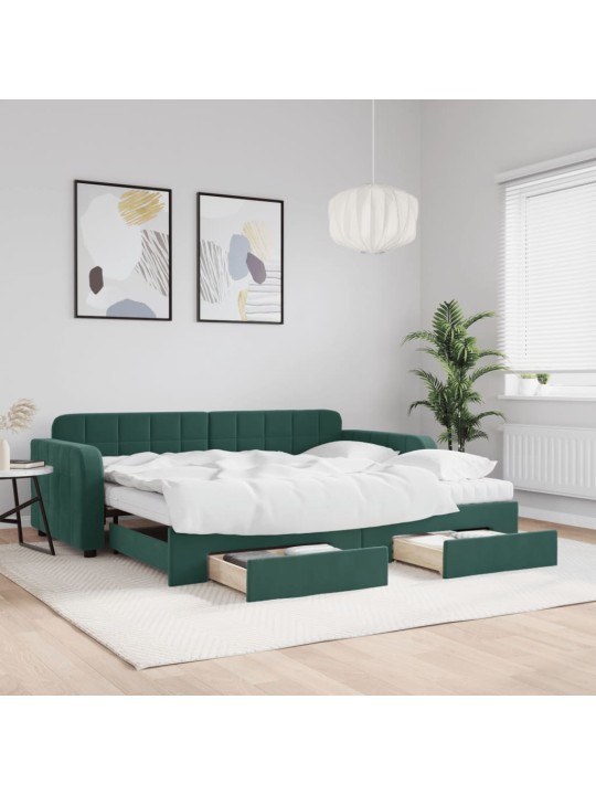 Válenda s přistýlkou a zásuvkami tmavě zelená 90 x 200 cm samet