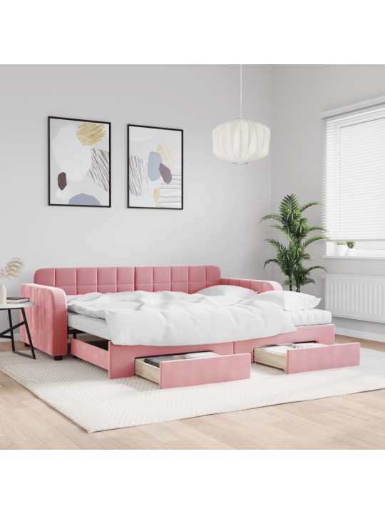 Válenda s přistýlkou a zásuvkami růžová 90 x 200 cm samet